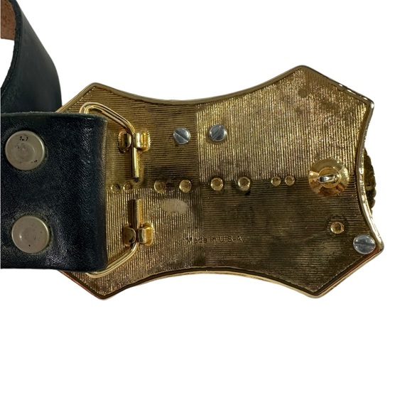 Vintage Eisenhower one dollar double buckle black leather belt  size 36 - Picture 7 of 10